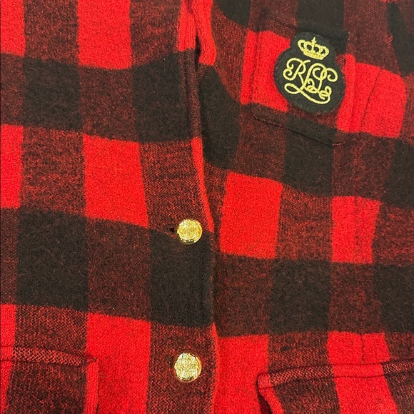 Ralph Lauren Buffalo Check Plaid Wool Knit Sweater Blazer Jacket Crest Rugby Lg - Picture 13 of 13